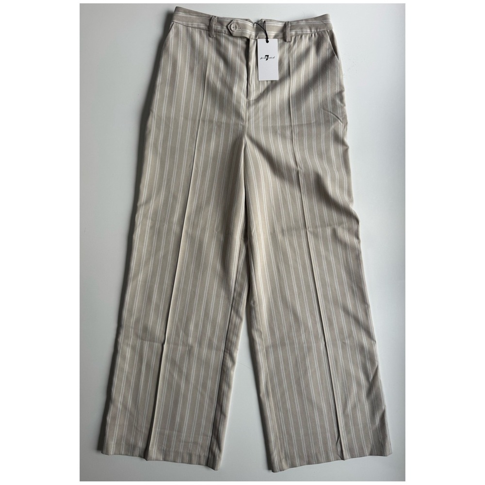 7 FOR ALL MANKIND‎ High Rise Wide Leg Dress Pant Womens 10 Beige Striped NWT